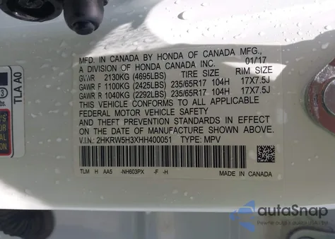 2017 Honda Cr-V Lx из США, поврежденный, VIN 2HKRW5H3XHH400051